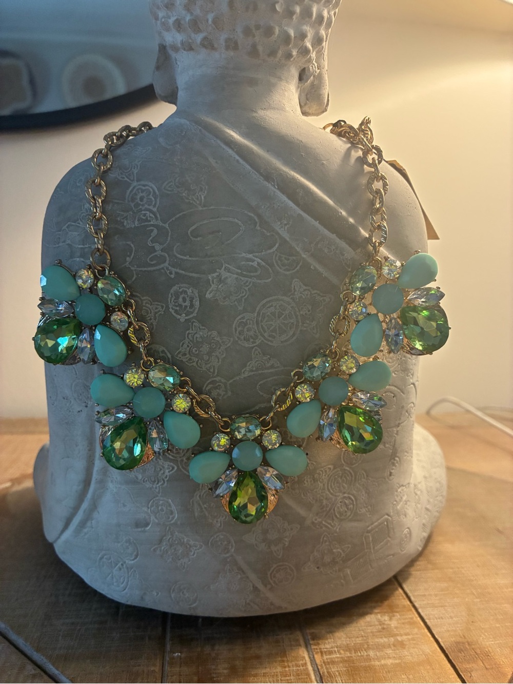 Mint & Emerald Crystal Bib Necklace - Women Jewelry